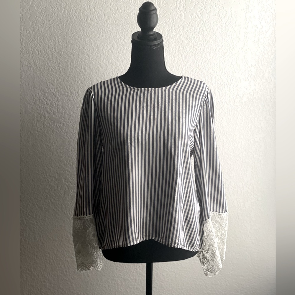 H&M Tops | H&M Flowy top blue and white stripes flowy long sleeves summer top